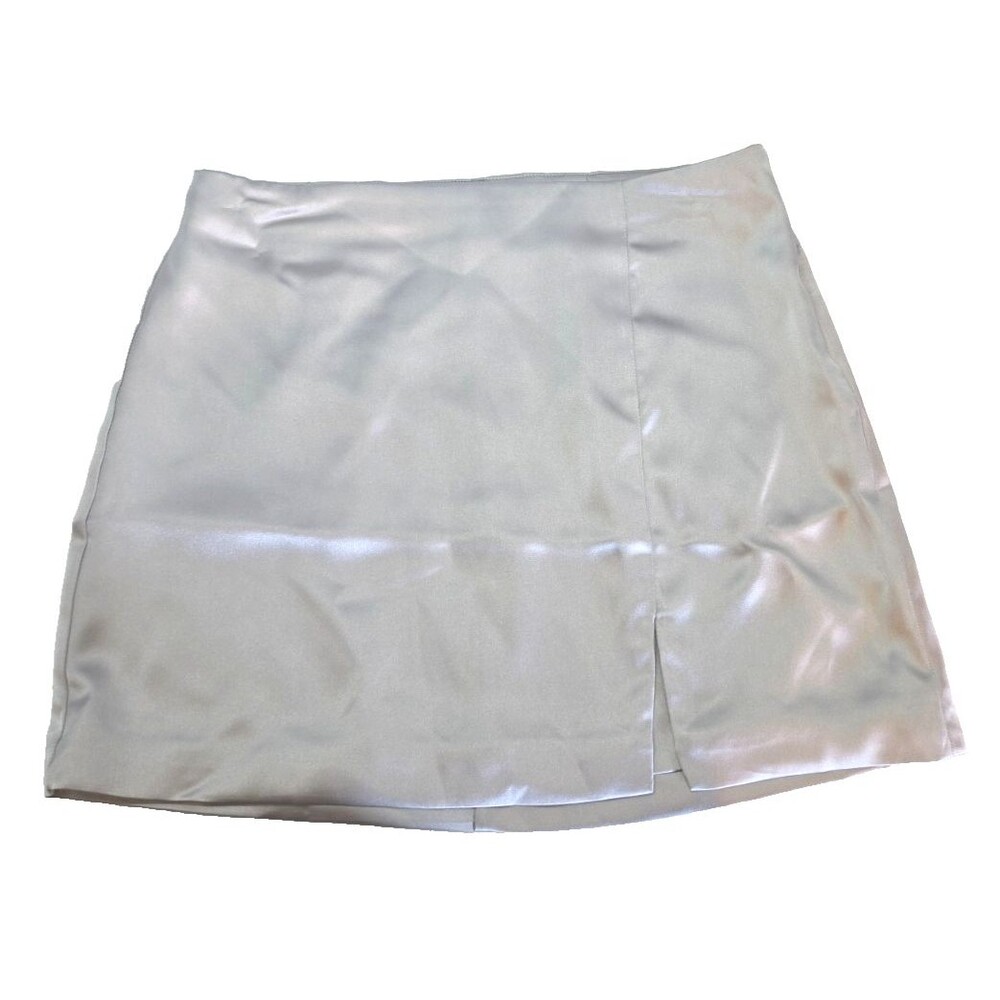 Wild Fable Silver Mini Skirt Size Small S Side Zipper Sateen Soft